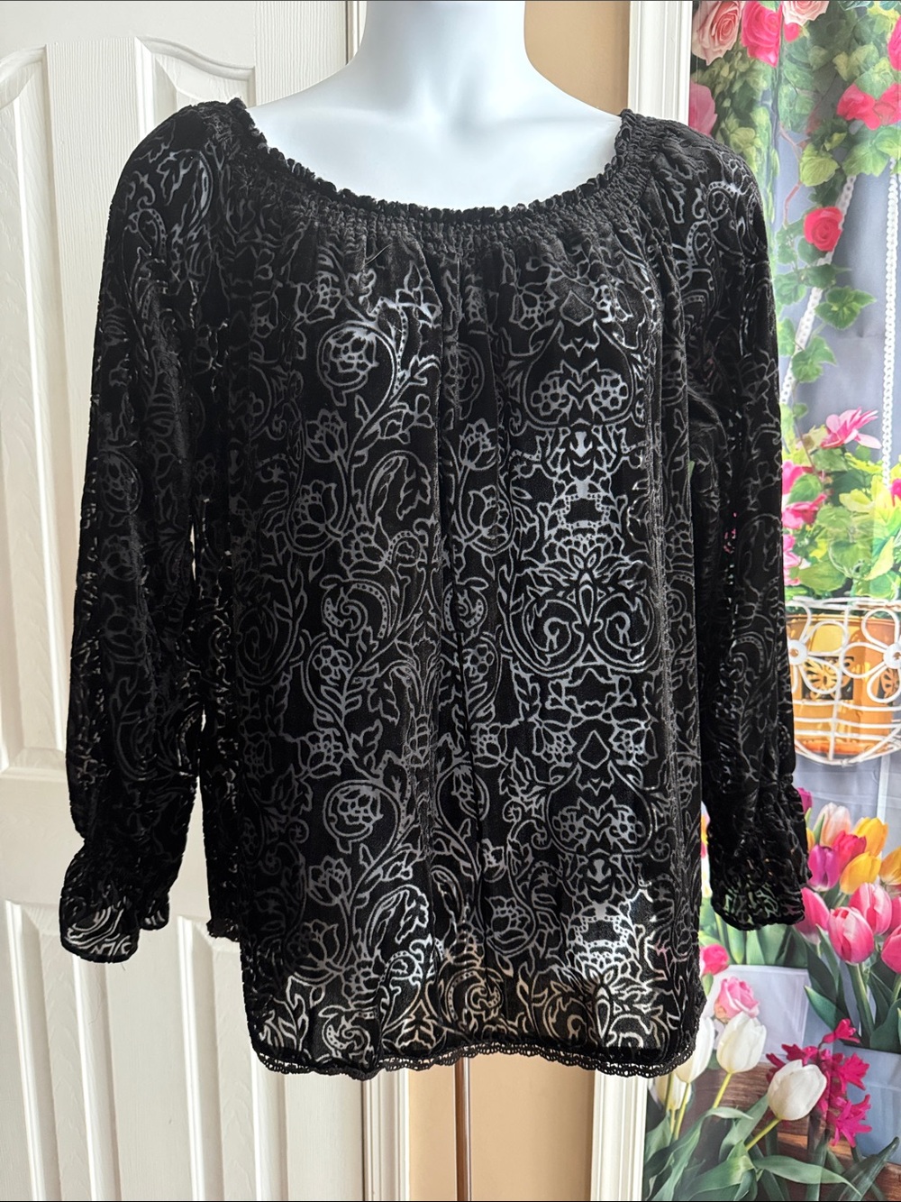 Tantrums Black Velvet Burnout Peasant Tunic